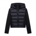 Women's Fashion Hooded Patchwork Puffer Jacket Casual Loose Long Sleeve Zip Up Quilted Cotton Padded Short Outerwear For Autumn Winter Streetwear Lady