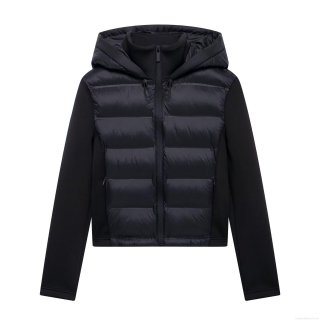 Women's Fashion Hooded Patchwork Puffer Jacket Casual Loose Long Sleeve Zip Up Quilted Cotton Padded Short Outerwear For Autumn Winter Streetwear Lady