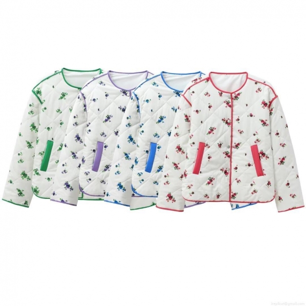 Women's Quilted Floral Print Cotton Padded Jacket Polyester Fabric Warm Lightweight Casual Coat For Winter Outdoor Streetwear Ladies Fashion Long Sleeve Outerwear