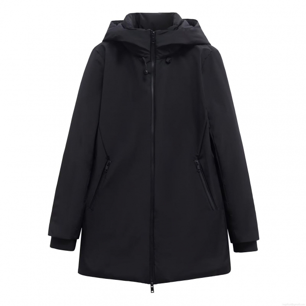 Women's Fashion Padded Parka Jacket Windproof Hooded Puffer Coat With Dual Zipper Mid-length Solid Color Outerwear For Ladies Winter Spring Streetwear