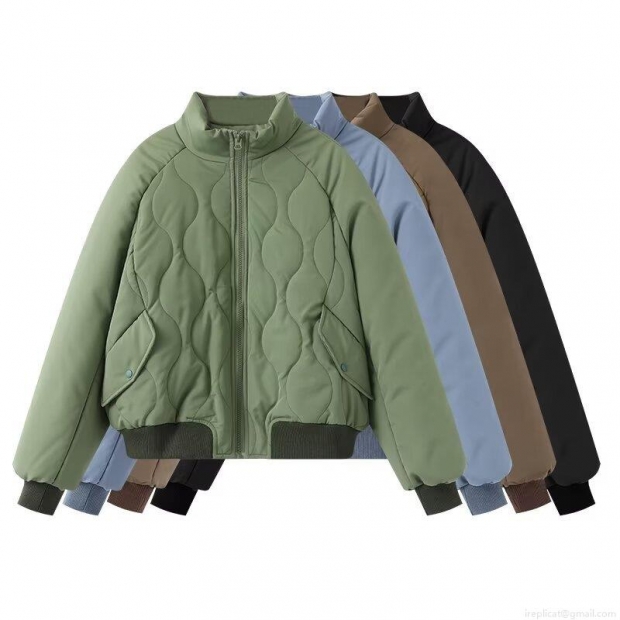 Women's Retro Quilted Pilot Jacket Padded Cotton Filled Oversized Stand Collar Puffer Coat Wave Quilted Warm Windproof Winter Outwear For Women Streetwear