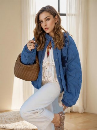 Women's European Style Quilted Jacket Floral Embroidery Stand Collar Single Breasted Warm Padded Coat Outwear For Winter Autumn Streetwear