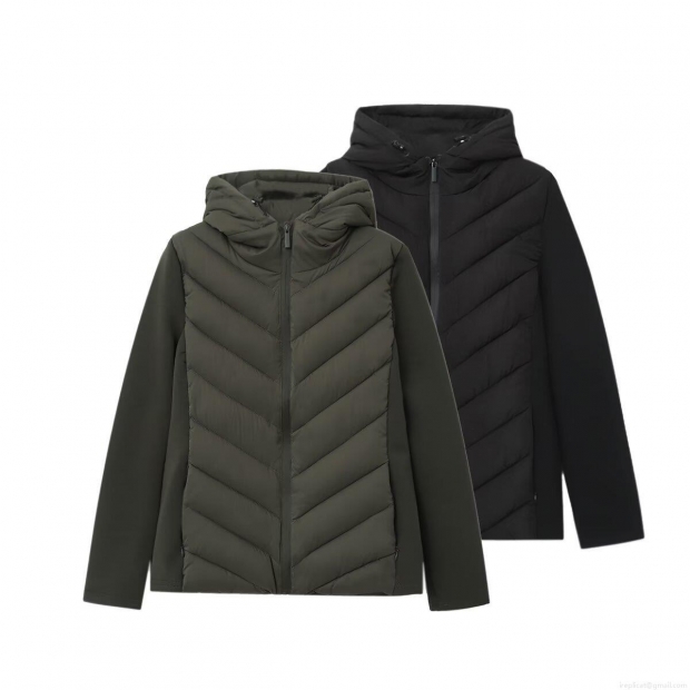 Women's Winter Hooded Spliced Puffer Jacket Warm Polyester Shell Synthetic Cotton Filling Coat With Drawstring Pockets Street Style Windproof Outerwear