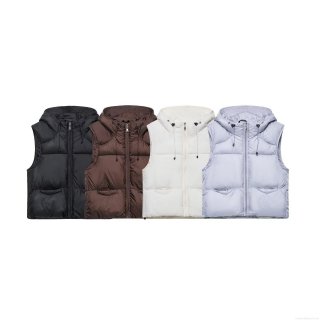 Women's Hooded Padded Vest 100% Polyester Quilted Sleeveless Jacket Warm Winter Loose Casual Waistcoat With Pockets For Women Outdoor Daily Wear