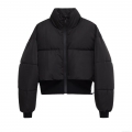 Women's Cropped Puffer Jacket Stand Collar Long Sleeve Quilted Cotton-padded Outerwear Loose Polyester Zipper Coat Streetwear Autumn Winter