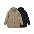 Women's Casual Hooded Quilted Jacket Polyester Padded Warm Onion Quilted Outerwear Loose Fit Single Breasted Mid-Length Coat For Autumn Winter