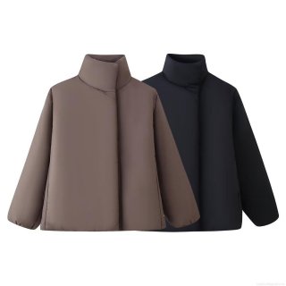 Women's Puffer Cotton-Padded Jacket Polyester Stand Collar Hidden Snap Loose Fit Outerwear Coat for Winter Street Style Women Long Sleeve Warm Jacket Solid Color Windproof Thick Padded Parka