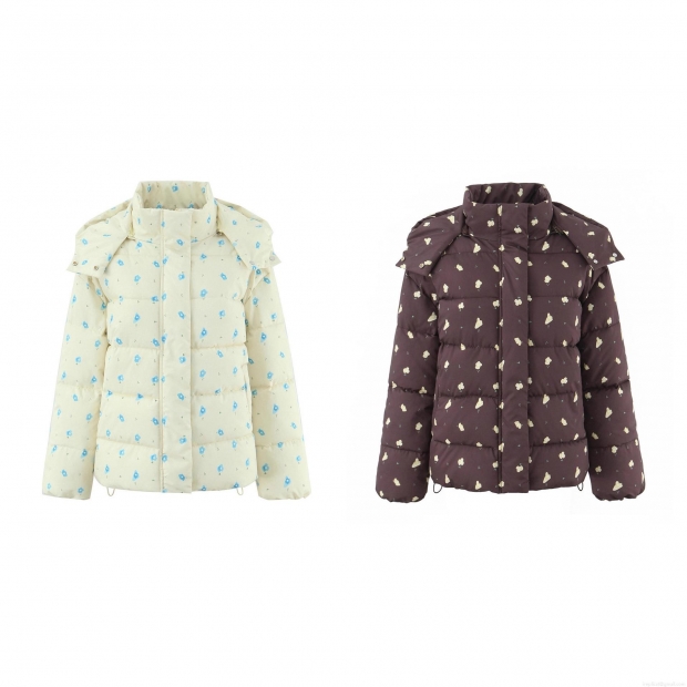 Women's Retro Floral Print Hooded Quilted Jacket Long Sleeve Winter Puffer Coat With Pockets Casual Streetwear Outdoor Warm Outwear