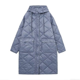 Women's Fashion Long Hooded Quilted Padded Jacket 100% Polyester Diamond Quilt Warm Winter Coat Casual Loose Outerwear With Pockets For Women
