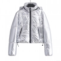 Women's Fashion Metallic Glossy Hooded Puffer Jacket Thickened Warm Short Padded Coat With Zipper Pocket Casual Winter Outerwear