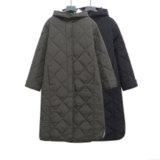 Women's Long Hooded Diamond Quilted Coat Winter Warm Loose Single Breasted Padded Puffer Jacket Outerwear with Side Slits