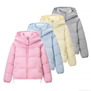 Women's Hooded Winter Puffer Jacket Sweet Macaron Color Loose Fit Padded Coat Warm Quilted Outerwear With Drawstring Hem Full Zip Parka For Daily Travel