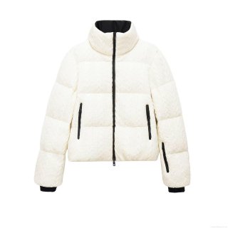 Women's Casual Puffer Jacket Thick Warm Polyester Padded Coat With Cable Knit Texture High Stand Collar Windproof Ski Wear For Winter Women White Black Zipper