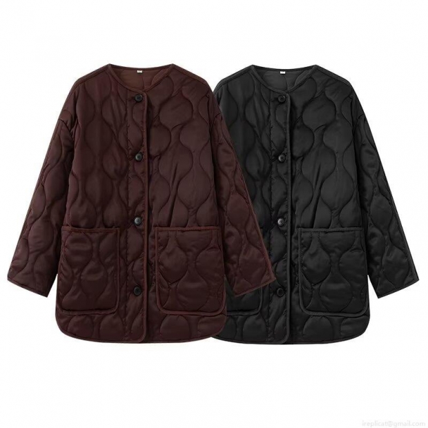 Women's Satin-like Quilted Padded Jacket Onion Pattern Round Neck Loose Fit Single Breasted Coat With Pockets Casual Daily Winter Outwear