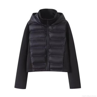 Women Casual Hooded Cotton Padded Parka Jacket Polyester Spandex Quilted Patchwork Long Sleeve Full Zipper Windproof Warm Coat For Daily Outdoor Winter