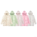 Women's Sweet Floral Hooded Puffer Jacket Warm Cotton Blend Windproof Mid-length Coat Casual Retro Bubble Sleeve Winter Outwear With Large Pockets