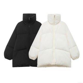Women's Fashion Casual Puffer Jacket Stand Collar Zip Up Short Bread Coat Solid Color Quilted Outerwear For Winter Warm Daily Wear
