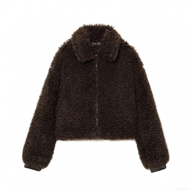 Women's Faux Sherpa Fleece Jacket Warm Fuzzy Coat Full Zipper Cropped Outerwear Casual Loose Fit Lapel Long Sleeve Jacket With Pockets For Winter Fall Ladies