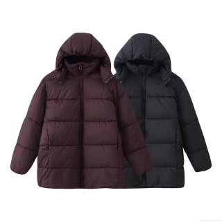 Women's Casual Hooded Puffer Jacket Quilted Mid-Length Cotton Polyester Blend Winter Coat With Zipper And Hood Solid Color Ethnic Style Loose Outerwear