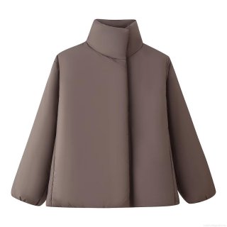 Women Winter Stand Collar Cotton Padded Jacket Casual Warm Thick Outerwear Short Puffer Coat With Pockets Hidden Snap Button For Lady Daily Outdoor