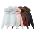 Women's Winter Puffer Jacket Glossy Polyester Cotton-padded Coat With Faux Fur Hooded Slim Fit Thick Quilted Outwear Casual Outdoor Ladies Warm Outerwear
