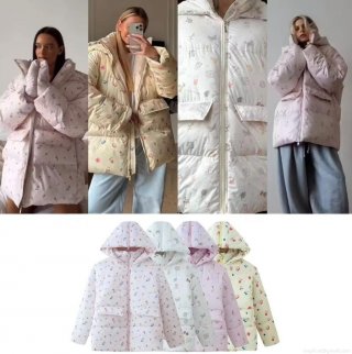 Women's Vintage Floral Printed Hooded Padded Jacket Oversized Cotton Blend Quilted Warm Winter Coat With Full Zip Outwear