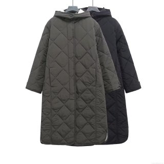 Women's Extra Long Hooded Quilted Coat Diamond Pattern Polyester Winter Warm Puffer Jacket Loose Casual Outwear For Women