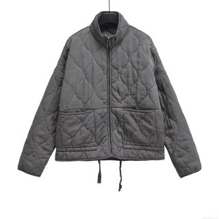 Women's Casual Quilted Puffer Jacket Stand Collar Zip Up Cotton Blend Padded Coat With Drawstring Hem Patch Pockets Vintage Loose Outerwear Winter