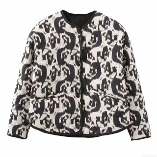 Women's Quilted Puffer Jacket Polyester Cotton Blend Abstract Ethnic Print Warm Coat Round Neck Long Sleeve Outerwear For Autumn Winter Casual Women Clothes