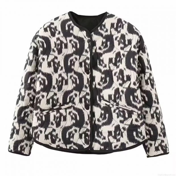 Women's Quilted Puffer Jacket Polyester Cotton Blend Abstract Ethnic Print Warm Coat Round Neck Long Sleeve Outerwear For Autumn Winter Casual Women Clothes