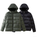 Women's Winter Puffer Jacket Hooded Polyester Fabric Cotton Padded Warm Quilted Coat For Casual Outdoor Thick Windproof Outwear