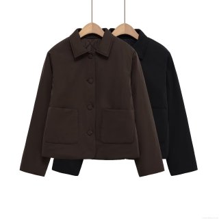 Women's Quilted Padded Jacket Turn-down Collar Single-breasted Puffer Coat With Patch Pockets Polyester Fall Winter Casual Streetwear Outerwear For Women