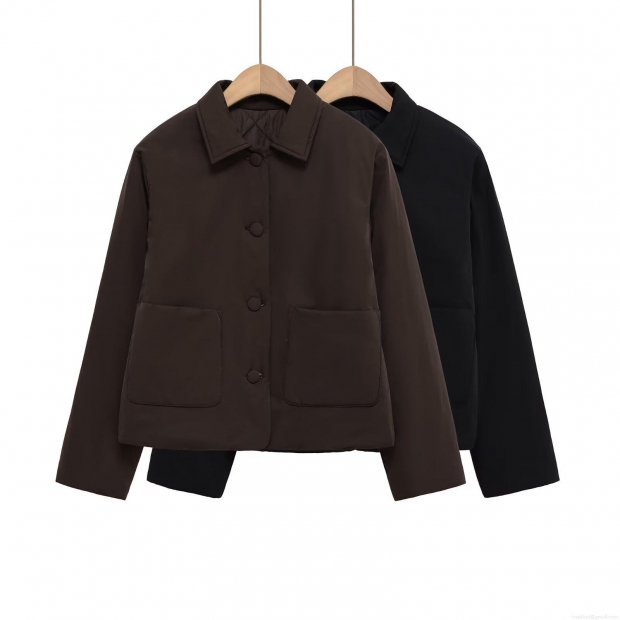 Women's Quilted Padded Jacket Turn-down Collar Single-breasted Puffer Coat With Patch Pockets Polyester Fall Winter Casual Streetwear Outerwear For Women