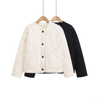 Women's Casual Quilted Jacket Cotton Polyester Blend Lightweight Padded Coat Winter Warm Loose Fit Round Neck Outwear With Contrast Buttons And Patch Pockets Vintage Solid Color Streetwear For Ladies