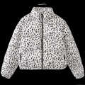 Women Fashion Leopard Print Puffer Jacket Casual Stand Collar Quilted Cotton Padded Coat Winter Warm Outerwear For Women Black And White Animal Pattern Zip Up Jacket