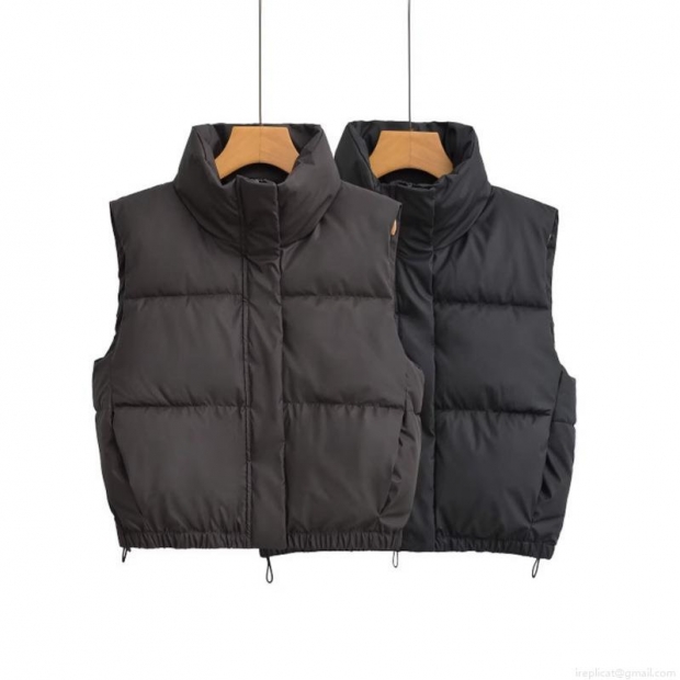 Women Stand-up Collar Puffer Vest Sleeveless Quilted Padded Gilet Warm Windproof Polyester Winter Waistcoat Casual Streetwear Short Outerwear With Drawstring Hem Solid Color
