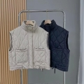 Women's Quilted Padded Vest Stand Collar Warm Polyester Gilet Casual Sleeveless Jacket With Drawstring Pockets For Autumn Winter Outside Wear