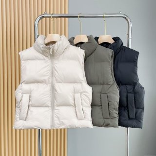 Women's Short Puffer Vest With Stand Collar Down Cotton Padded Sleeveless Jacket Warm Winter Windproof Streetwear Casual Outwear For Ladies