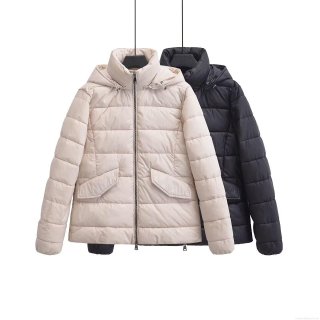 Women's Winter Puffer Jacket Hooded Polyester Quilted Padded Coat Casual Solid Color Warm Windproof Long Sleeve Outerwear With Flap Pockets For Women