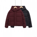Women's Casual Hooded Puffer Jacket Short Cotton Padded Coat Winter Warm Windproof Quilted Outerwear Zipper Front Solid Color Jackets For Ladies