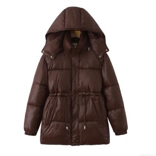 Women's Quilted Padded Jacket Hooded Mid-Length Cotton Blend Warm Coat With Drawstring Waist Zip Up Puffer Jacket For Winter Outdoor Casual Streetwear