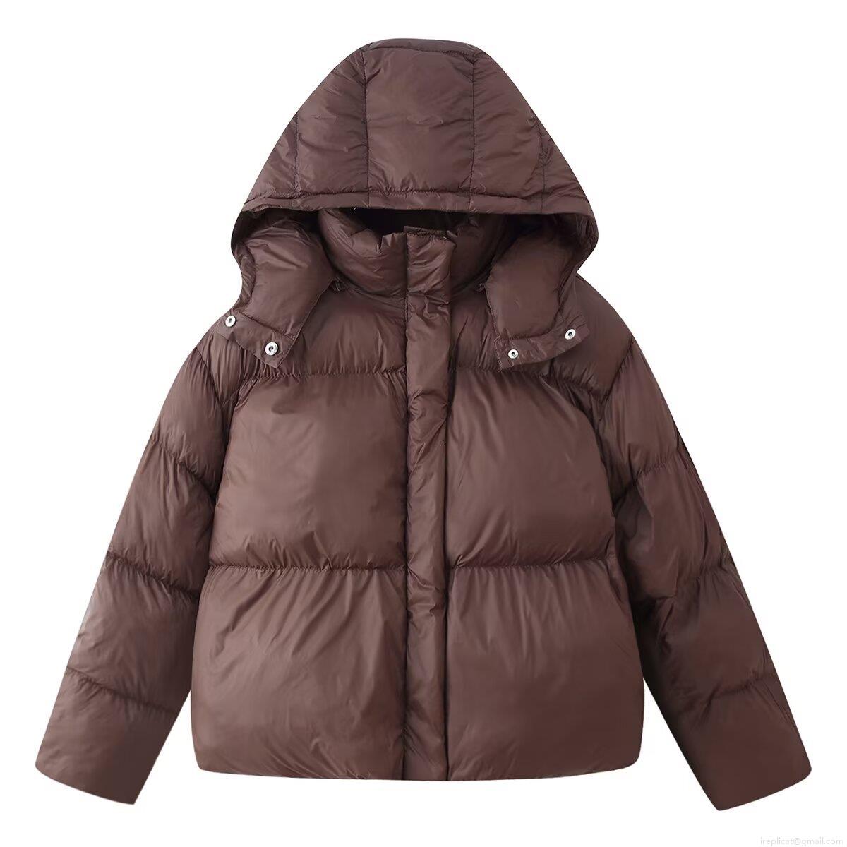 Women's Winter Puffer Jacket Hooded Short Cotton Padded Coat Quilted Warm Outwear With Metal Snaps Casual Solid Color Windproof Jacket For Women